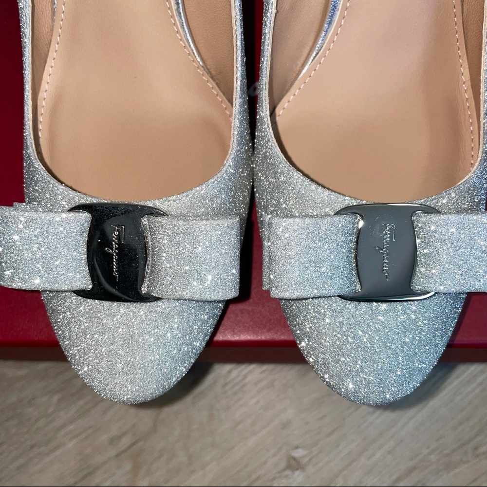 🆕 Salvatore Ferragamo Osimo Glitter Leather Pumps - Picture 7 of 14